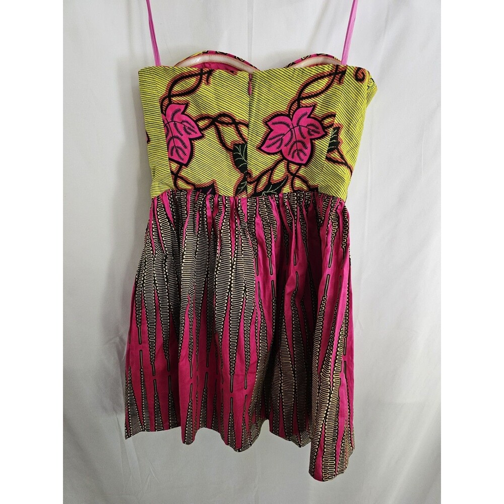 Boxing Kitten Urban Outfitters Size 6 Bustier Dress Pink Yellow African Print - Picture 2 of 8